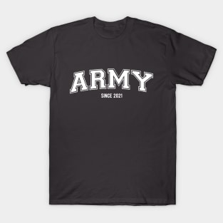 BTS Bangtan ARMY since 2021 varsity college text | Morcaworks T-Shirt